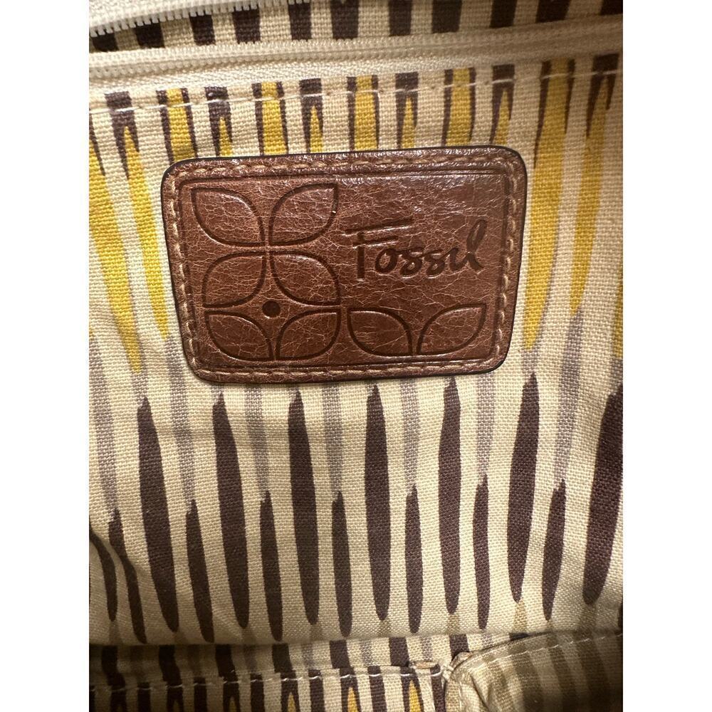 Fossil Paisley Bottom Shoulder Bag Leather & Wood Trim Hobo Purse - Picture 9 of 15